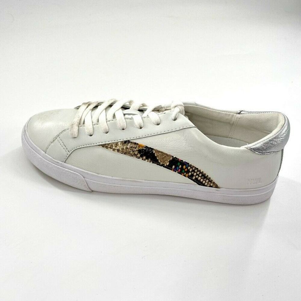 Madewell Delia Sidewalk Low‎ Top Leather Sneakers White Snakeskin Stripe W9 M7.5